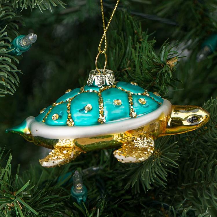 Ёлочная игрушка Бирюзовая черепаха Glass Hanger Tortoise Turquoise 9 cm