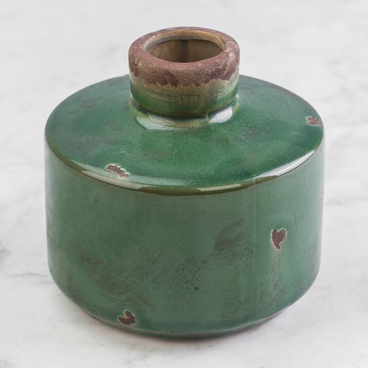 Широкая оливковая керамическая мини-ваза Бутыль Bottle Vase Olive Green Wide