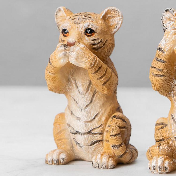 Набор из трёх статуэток Тигрята Не вижу, не слышу, не говорю Set Of 3 See/Hear/Speak No Evil Tigers Orange/White 10 cm