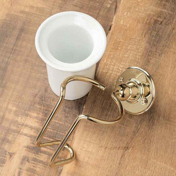 Настенный белый стакан для зубных щёток в подставке золотого цвета Tumbler Holder Gold