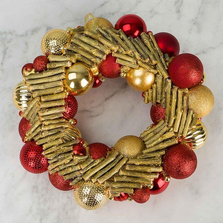 Новогодний венок с красными и золотыми шарами Wreath With Balls 27,5 cm