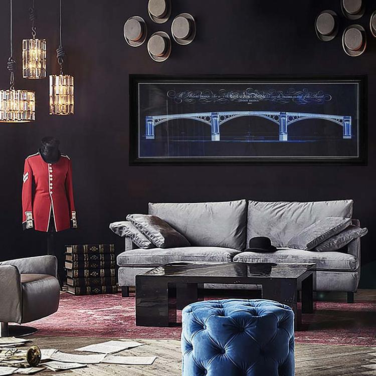 Картина-принт Лондонский мост с синим фоном, L Architectural London Bridge Blue Print Large