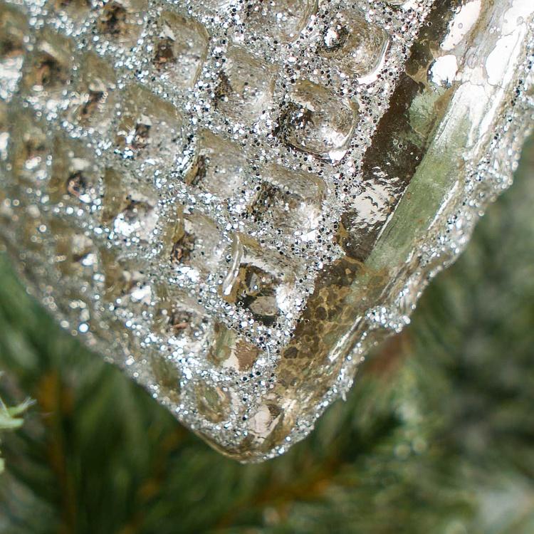 Ёлочная игрушка Серебристое рельефное сердце Relief Heart Shaped Ball Silver 9 cm