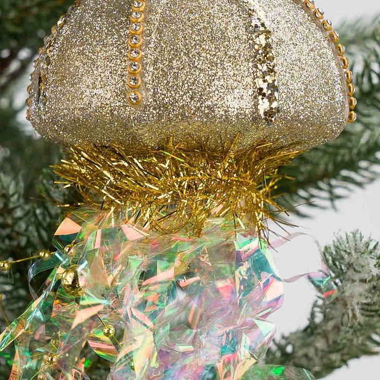 Набор из двух ёлочных игрушек с мишурой Медузы Set Of 2 Tinsel Iron Jellyfish Gold Champagne 19 cm