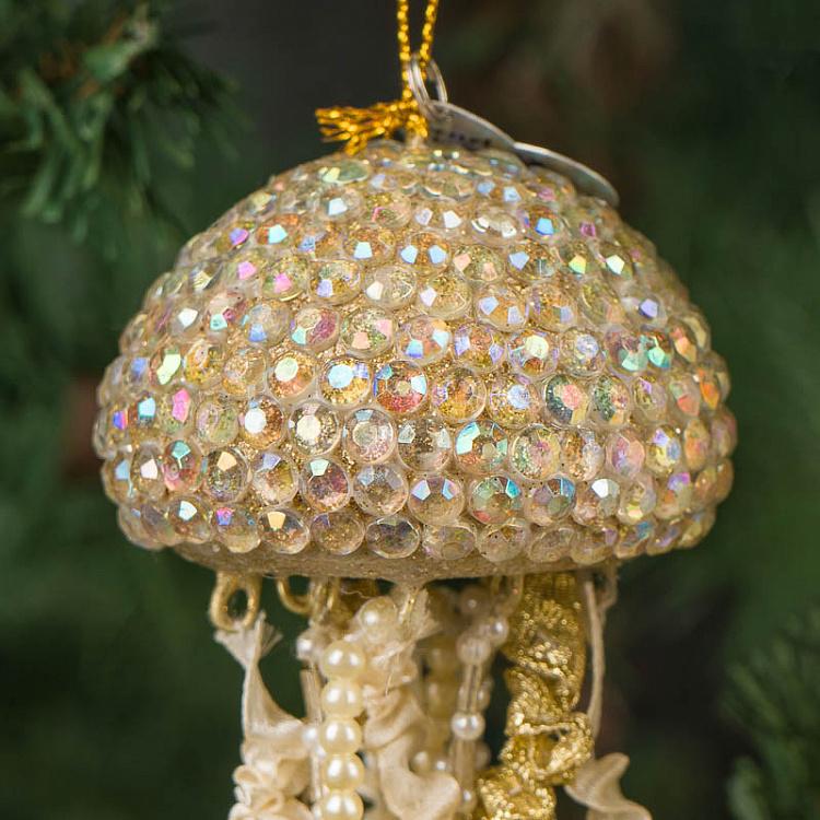 Набор из двух ёлочных игрушек Кремовая и золотая медузы Set Of 2 Jewel Jellyfish Cream Gold 18,5 cm