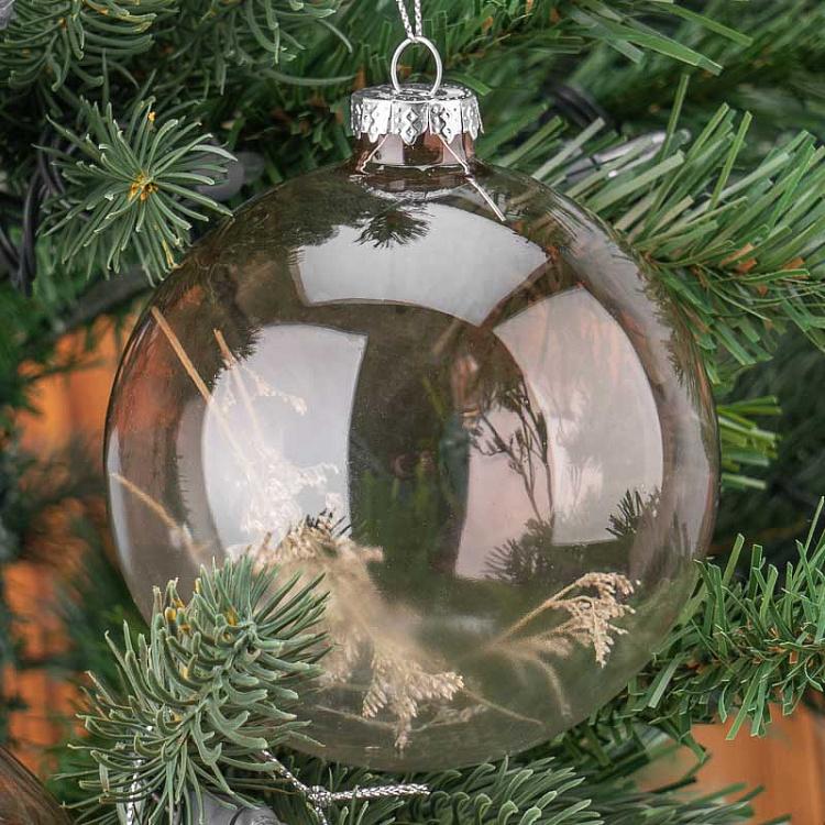 Набор из двух прозрачных ёлочных шаров с сухоцветами внутри Set Of 2 Glass Dried Flower Balls Clear/Brown 10 cm