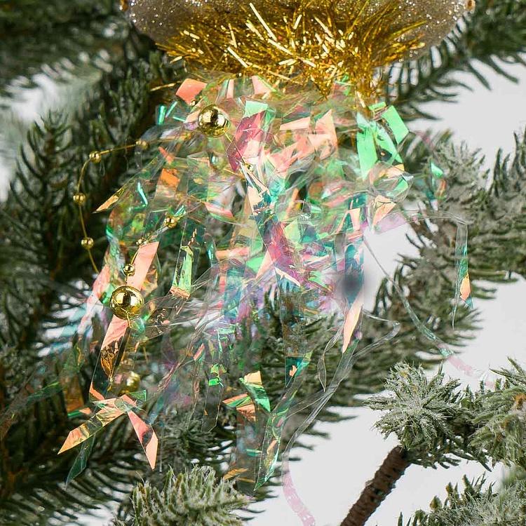 Набор из двух ёлочных игрушек с мишурой Медузы Set Of 2 Tinsel Iron Jellyfish Gold Champagne 19 cm