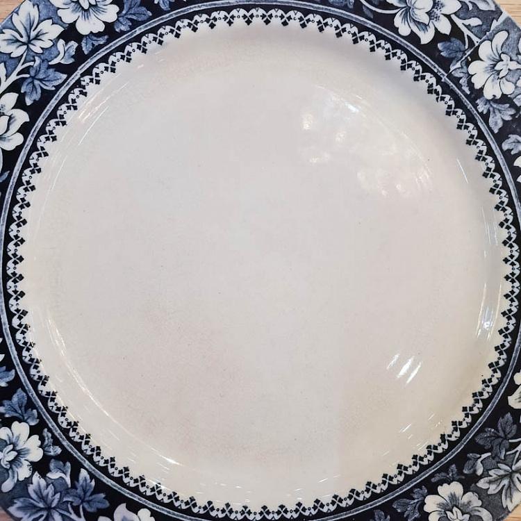 Винтажная тарелка белая с голубым мотивом 21, L Vintage Plate Blue White Large 21