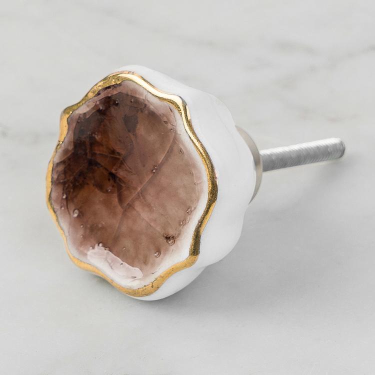 Керамическая мебельная ручка с кракелюром Четырёхлистник коричневый Cracked Glass Quatrefoil Gold Ceramic Knob Brown