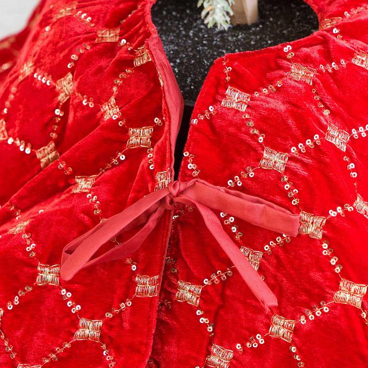 Красный коврик-юбка под ёлку в золотистую клетку Christmas Tree Skirt Red And Gold 93 cm