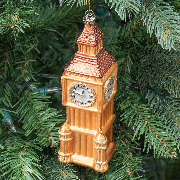 Ёлочная игрушка Золотой Биг-Бен Glass Big Ben Clock Tower Gold 19 cm