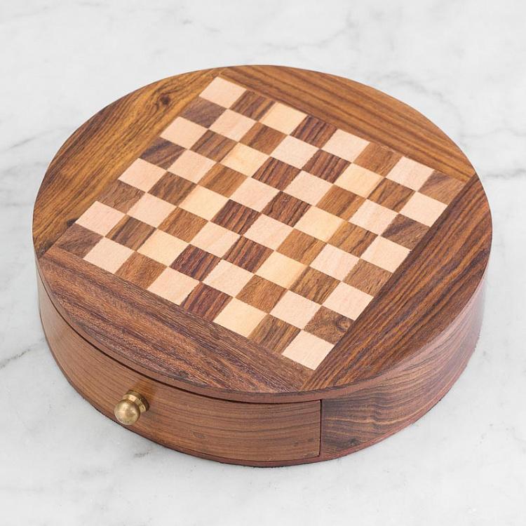 Настольная игра Шахматы в деревянном ящике Chess Game In Round Wooden Box