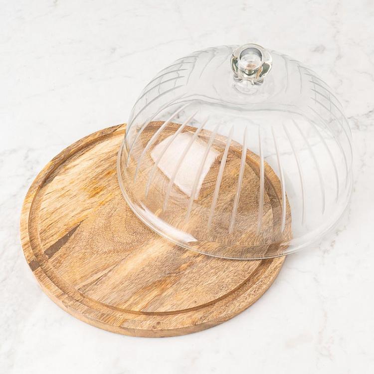 Деревянная доска с полосатым стеклянным колпаком Glass Stripes Cover With Wooden Plate