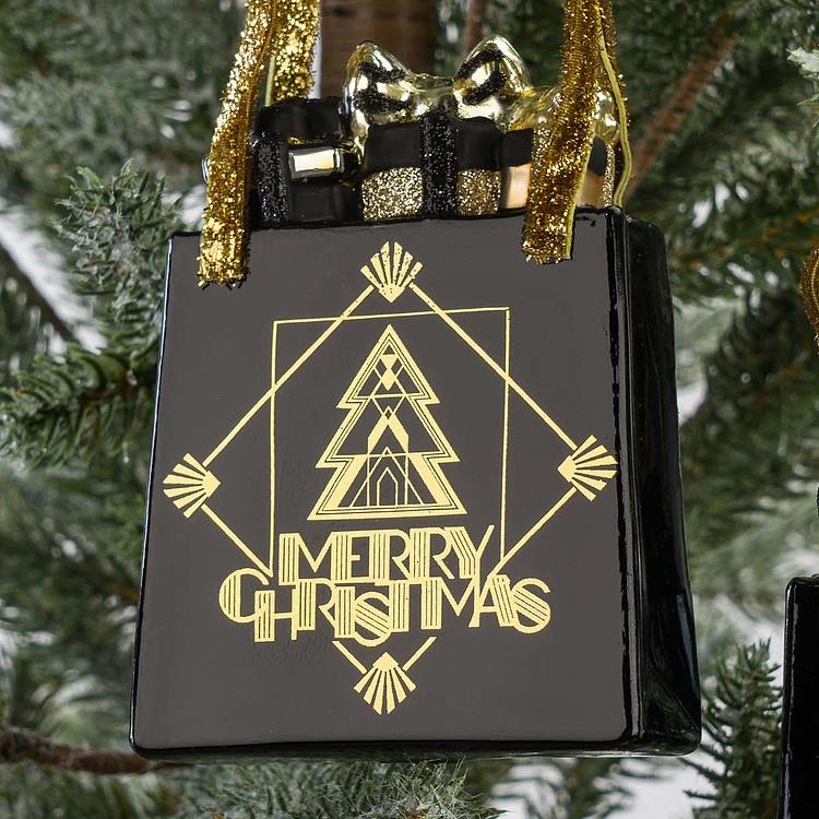 Набор из двух ёлочных игрушек Сумки для покупок Set Of 2 Glass Xmas Art Shopping Bags Black 10 cm