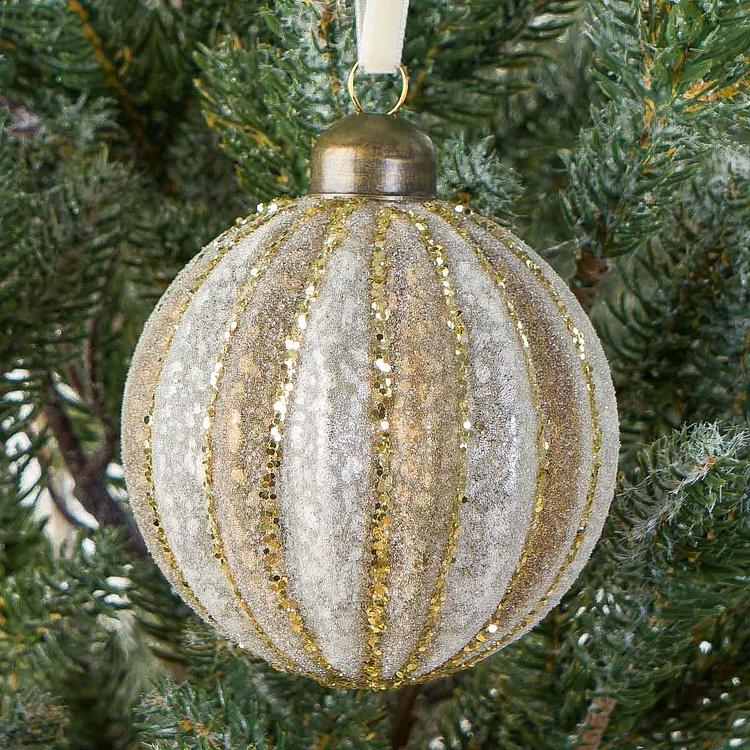 Ёлочная игрушка Бежево-золотистый шар в полоску Striped Ball Creamy Beige 8 cm