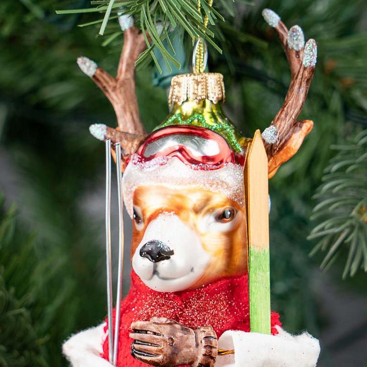 Ёлочная игрушка Олень с лыжами 1 Glass Hanger Ski Elk 1 18 cm