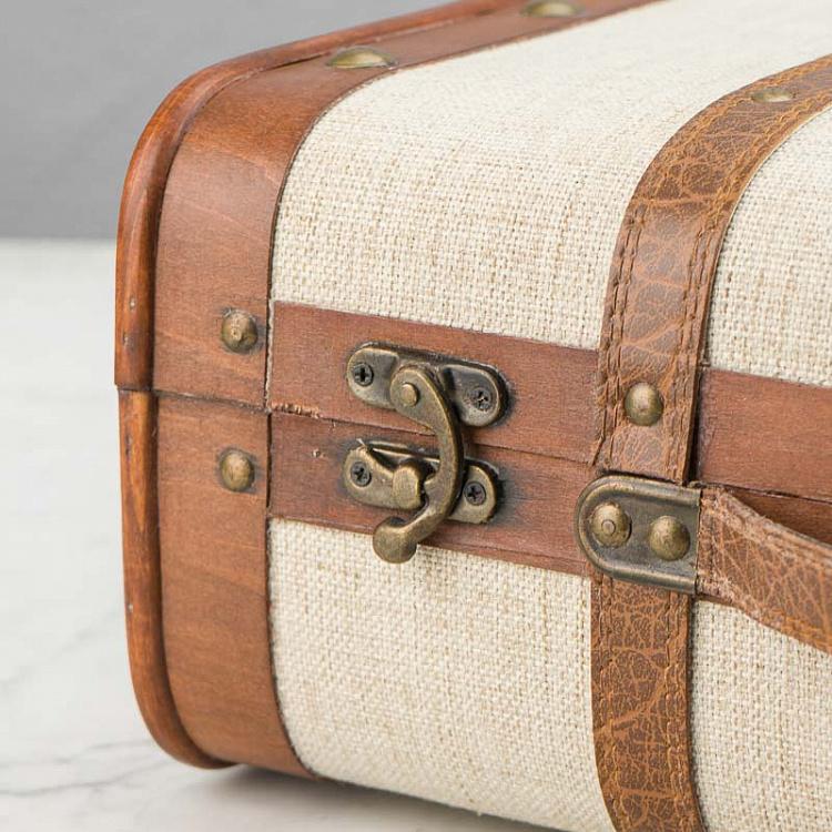 Набор из двух бежевых декоративных чемоданов Set Of 2 Wood Fabric Suitcase Boxes Cream