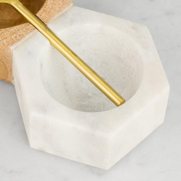 Набор для специй из мрамора и дерева манго с ложечкой Set Of 2 Salt And Pepper Marble And Mango Wood
