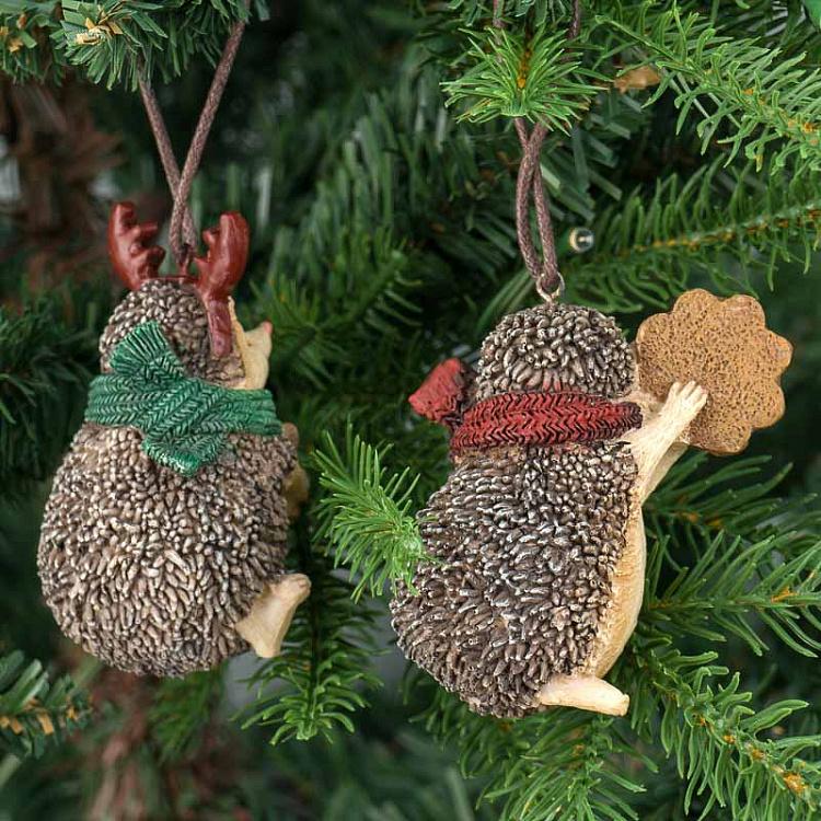 Набор из двух ёлочных игрушек Ёжики с имбирным печеньем Set Of 2 Xmas Hedgehogs With Ginger 8,5 cm