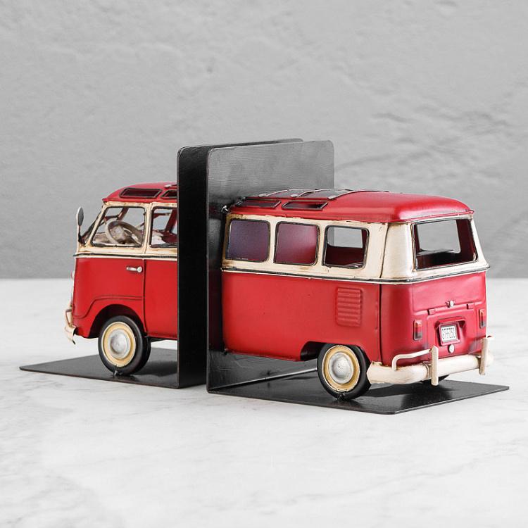 Набор из двух держателей для книг Красный минивэн Фольксваген Bookend Red Volkswagen Van