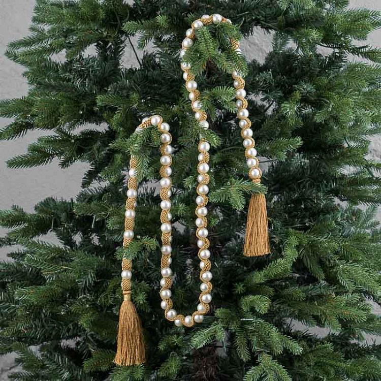 Гирлянда с жемчужными бусинами и золотыми кисточками Pearls And Fabric Beads 187 cm