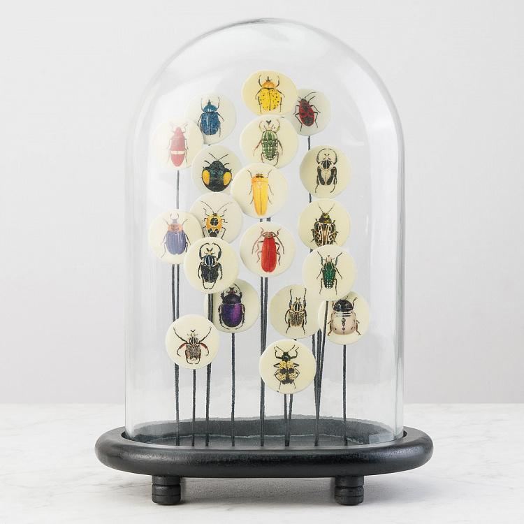 Статуэтка Разноцветные насекомые под стеклянным куполом Glass Dome With Colored Insects