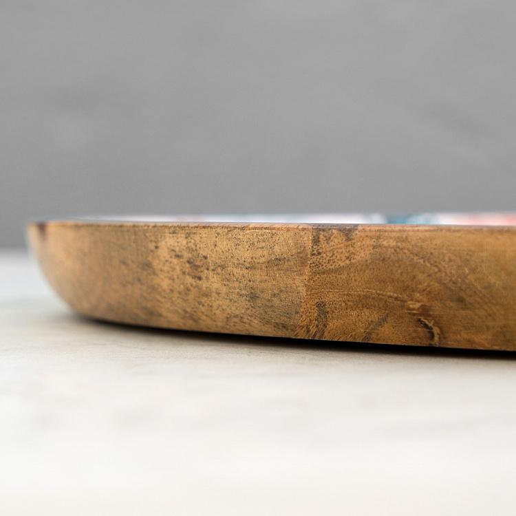 Круглая сервировочная тарелка из дерева манго Кораллы, L Coral Mango Wood Round Serving Plate Large