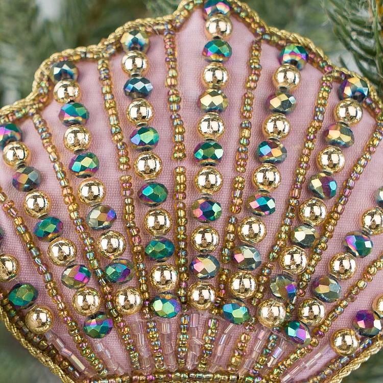 Набор из двух ёлочных игрушек Вышитые бисером медузы Set Of 2 Embroidered Beaded Jellyfish Purple Gold 20 cm