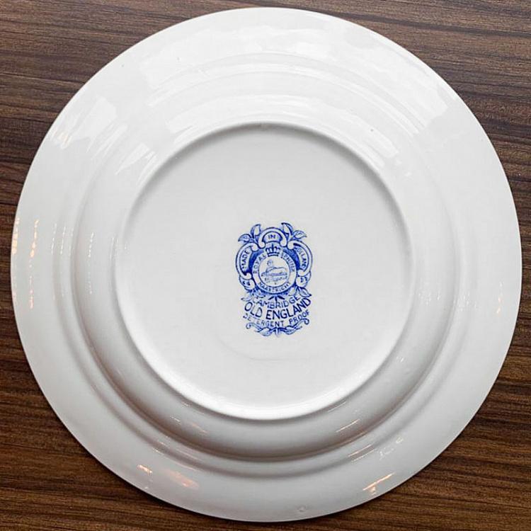 Винтажная тарелка белая с голубым мотивом 6, L Vintage Plate Blue White Large 6