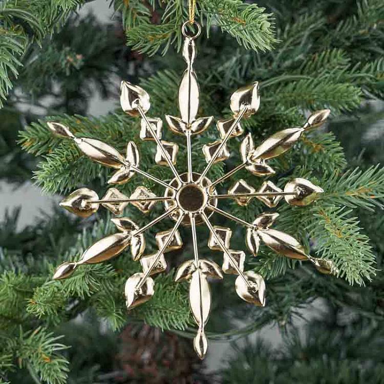 Ёлочная игрушка Золотистая снежинка с разноцветными стразами, L Multi-Colored Stones Snowflake Gold 16 cm