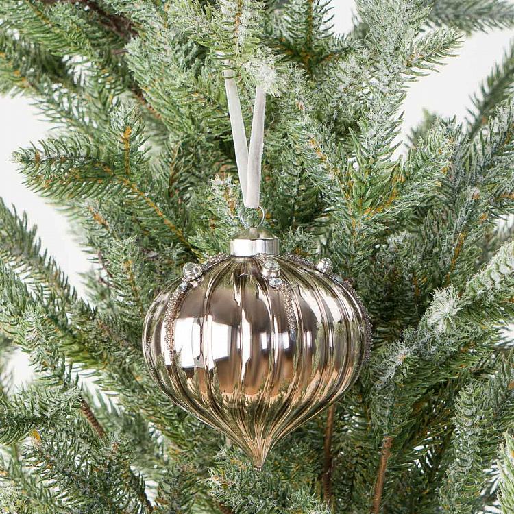 Ёлочная игрушка Серебристая луковица со стразами Bulb Ball With Rhinestones Silver 10 cm