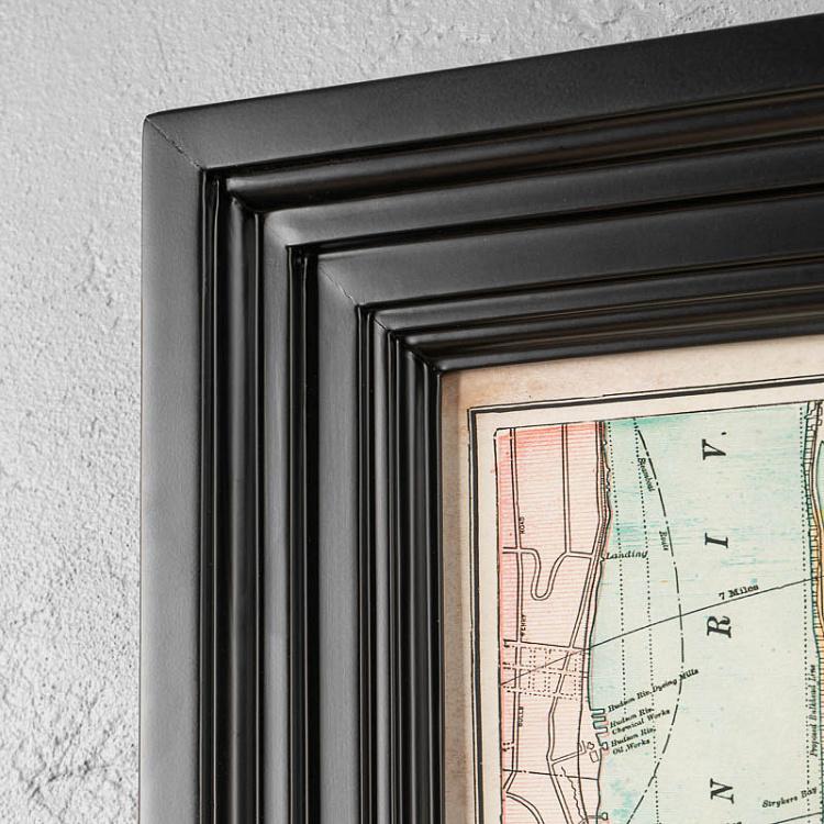 Картина-принт Карта Нью-Йорка, чёрная рама Classic Map New York, Black Wood