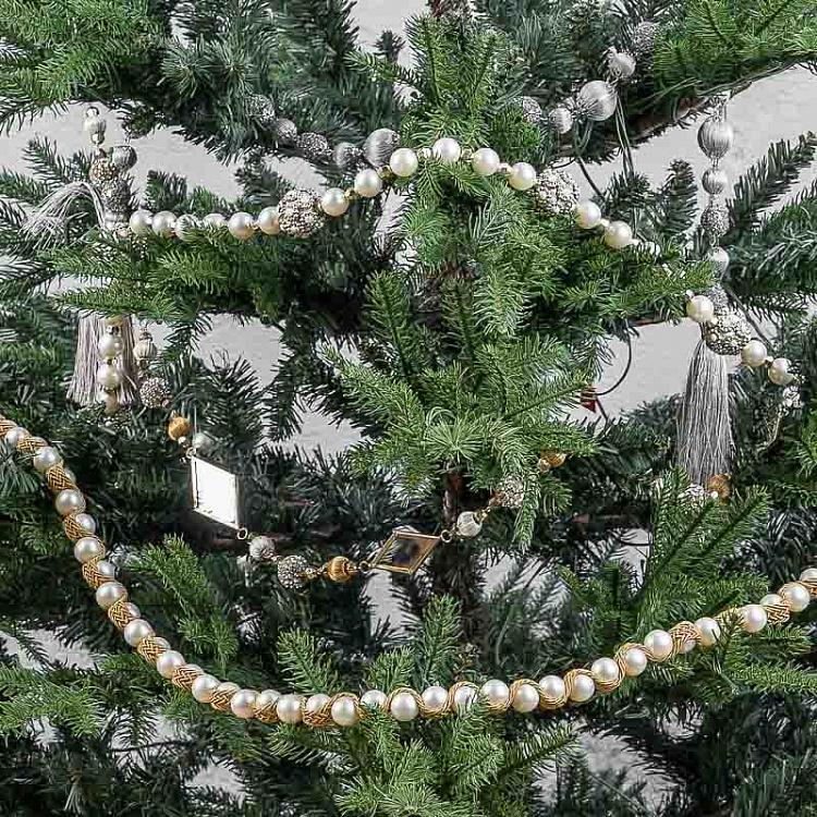 Гирлянда с жемчужными бусинами и золотыми кисточками Pearls And Fabric Beads 187 cm