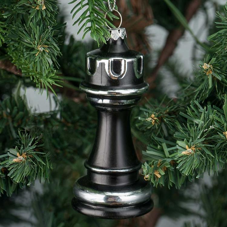 Набор из трёх стеклянных ёлочных игрушек Чёрные шахматы Set Of 3 Glass Chess Black 10 cm