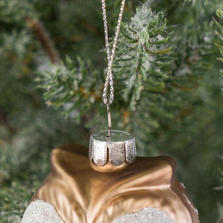 Стеклянная ёлочная игрушка Сова на ветке Glass Owl On Pine Brown Cream Green 12 cm