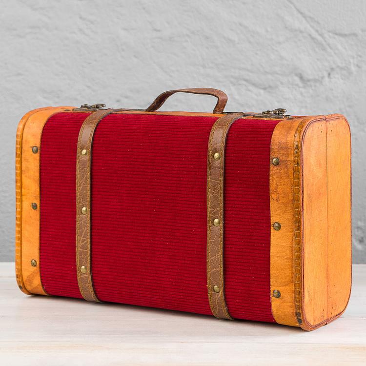 Набор из двух декоративных чемоданов с красным вельветом Set Of 2 Wood Velvet Suitcase Boxes Red