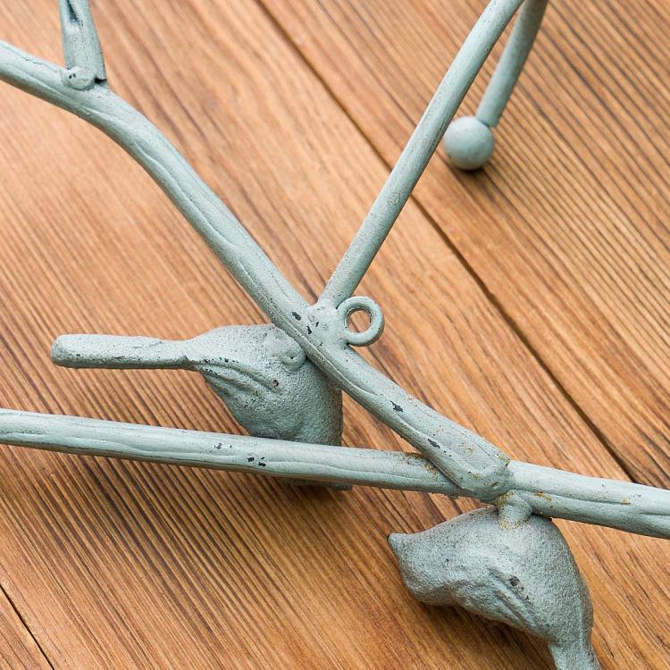 Четырёхместная настенная вешалка Голубые птички на ветке Blue Birds Coat Rack 4 Hooks