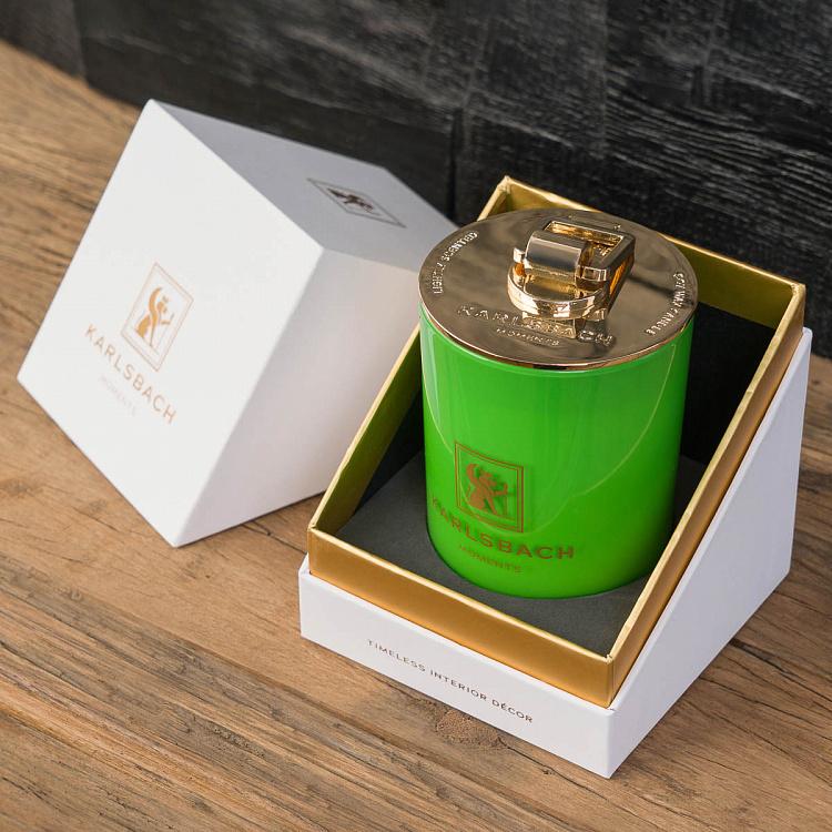 Аромасвеча в салатовом стакане с золотой крышкой Роза Aroma Candle In Light Green Glass With Gold Lid Rose