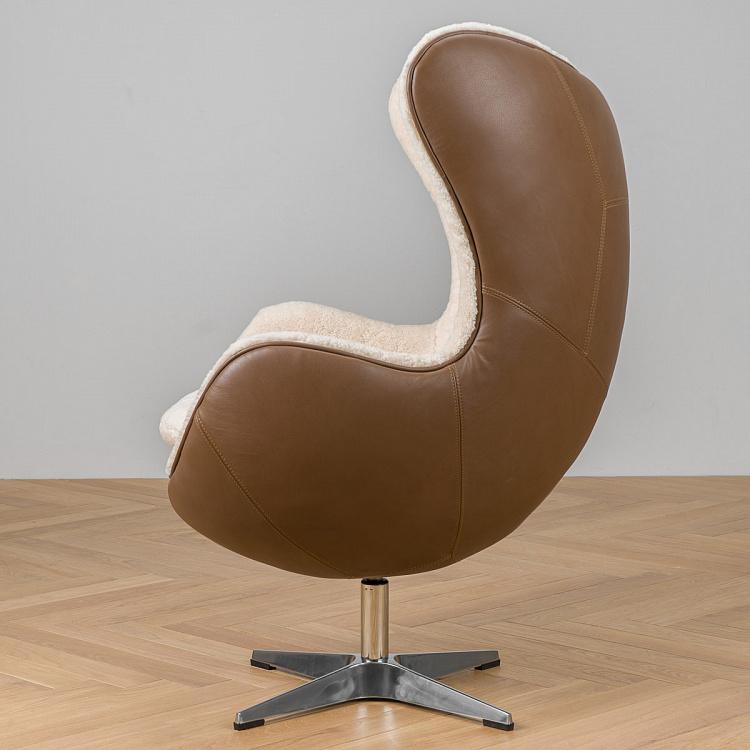 Кресло-яйцо белая овчина и кожа Eggchair White Sheep Skin And Leather Tenzing