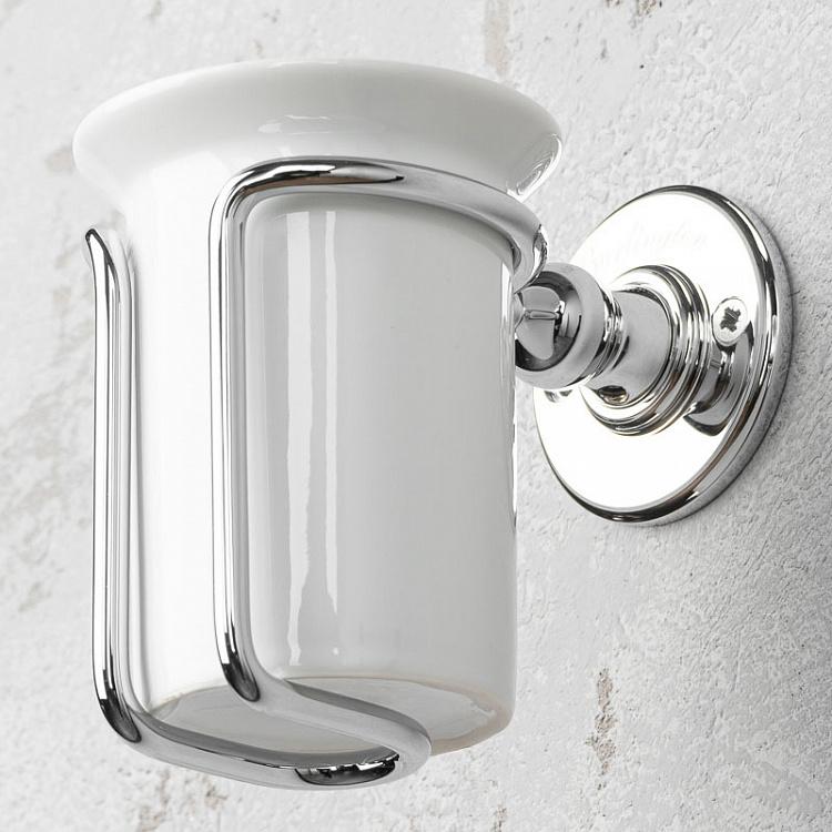 Настенный белый стакан для зубных щёток в подставке цвета хром Tumbler Holder Chrome And White