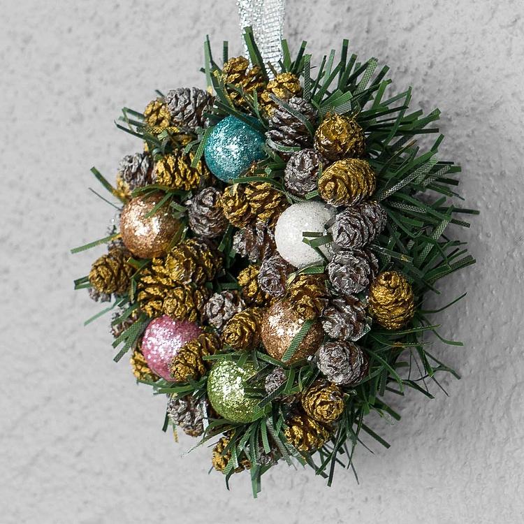 Новогодний венок с шишками и перламутровыми шарами 6, XS Wreath Bagel 6 Extra Small