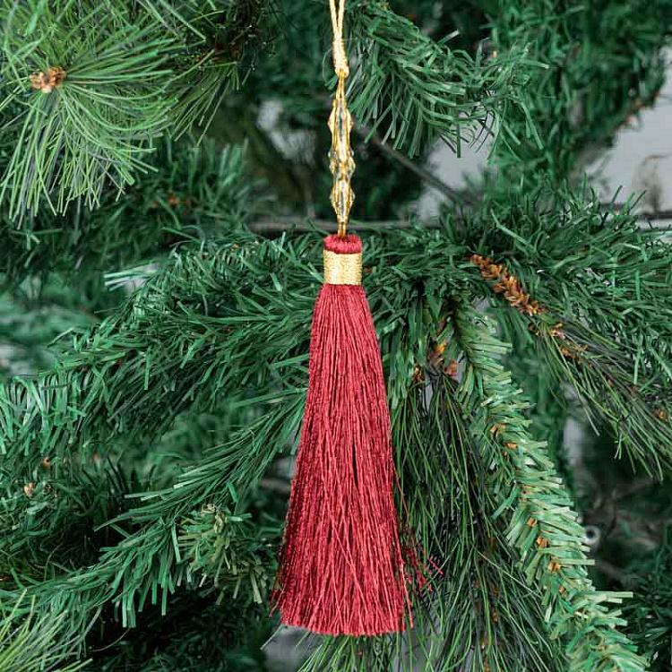 Новогодняя подвеска Бордовая кисточка с крестом Pendant Cross Burgundy 18 cm
