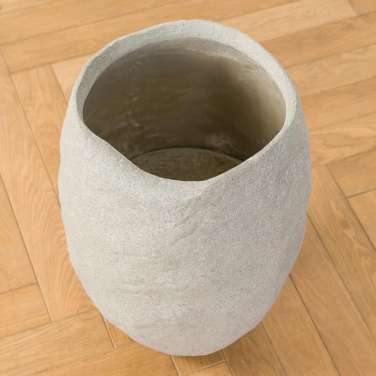 Высокое серо-белое кашпо-чаша Эффектори Органик, S Effectory Organic Tall Bowl White Sand Small