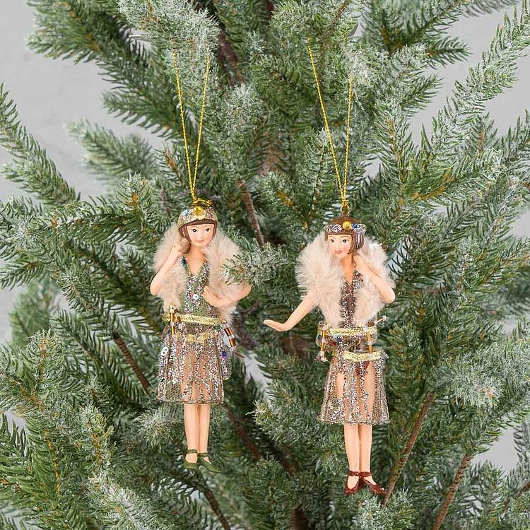Набор из двух ёлочных игрушек Ар-деко флэпперы Set Of 2 Art Deco Flapper Girls Burgundy 14,5 cm