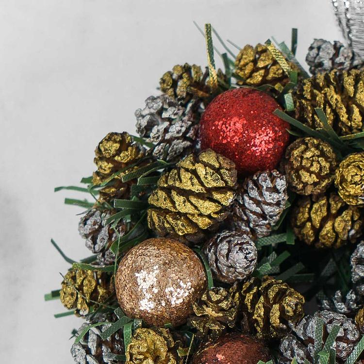 Новогодний венок с шишками и перламутровыми шарами 3, XS Wreath Bagel 3 Extra Small