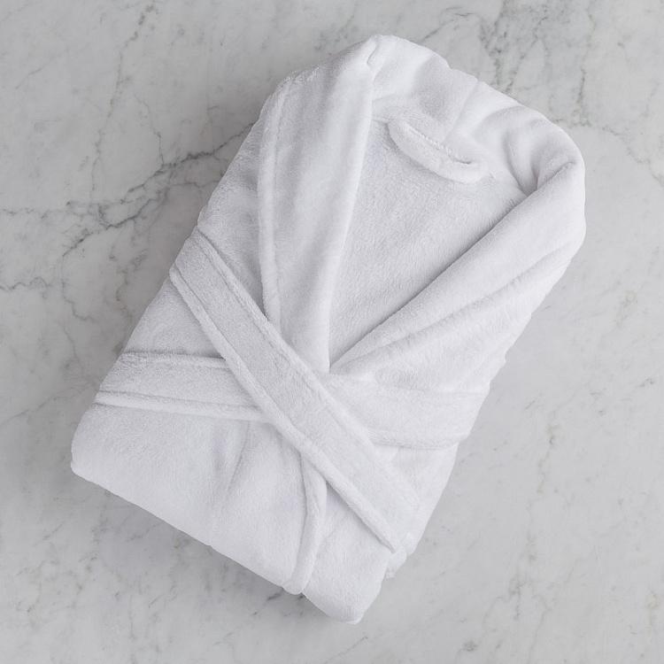 Белый махровый банный халат, размер M Peignoir Court Blanc Ceinture 2 Poches, Taille Medium