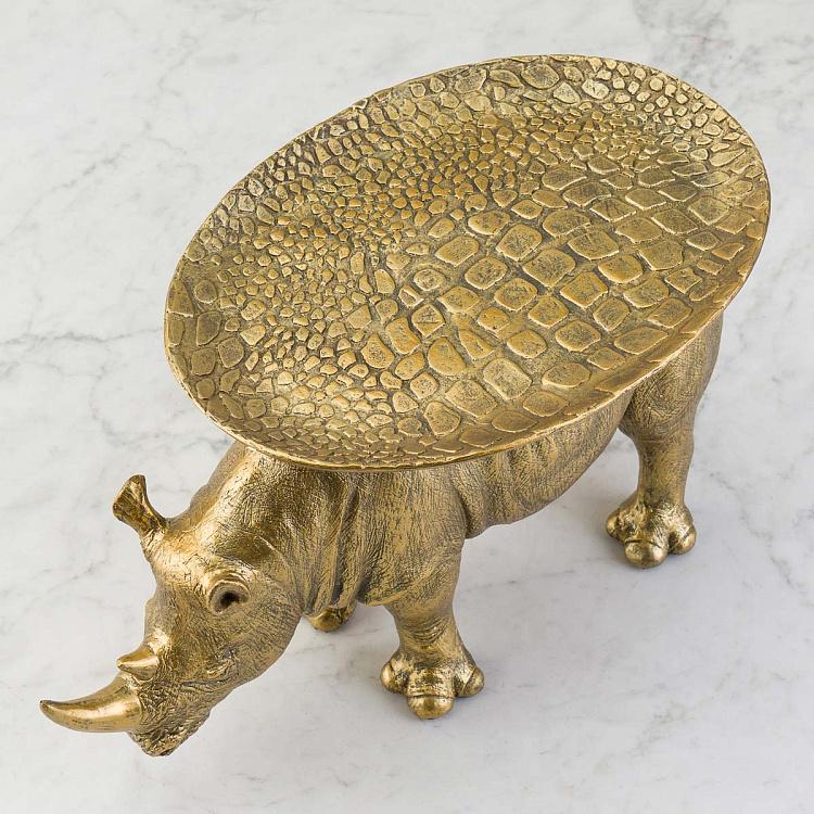 Подставка для мелочей и украшений Золотистый винтажный носорог Antique Gold Rhinoceros With Tray