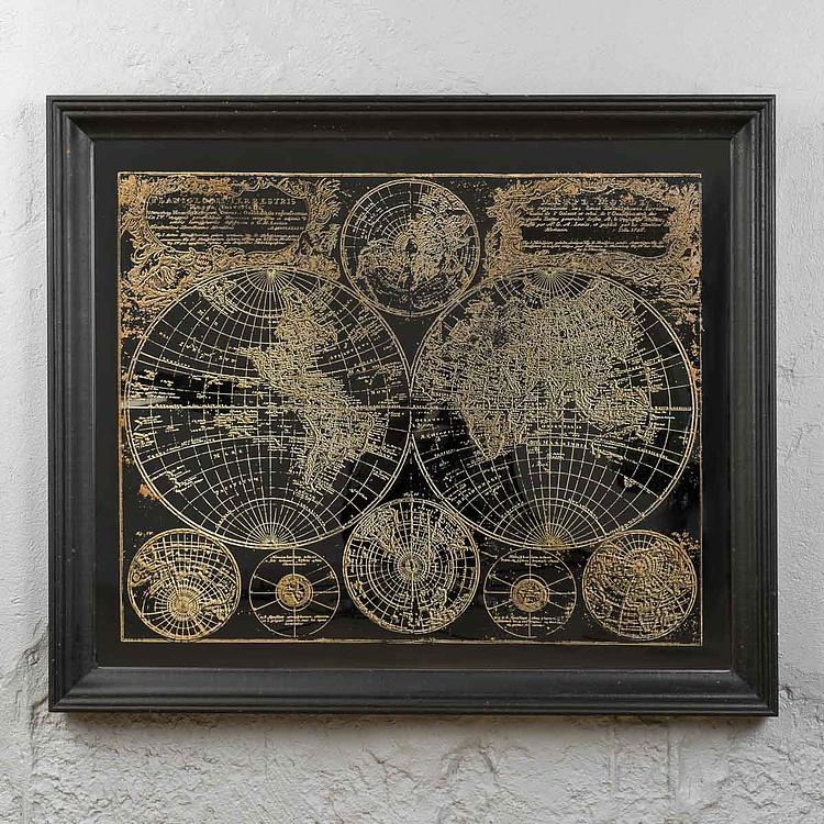 Зеркальная картина с Земными полушариями Mirrored Wall Art Hemispheres