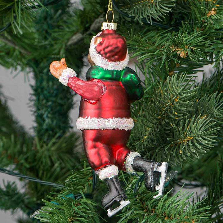 Ёлочная игрушка Медведь в костюме Деда Мороза Glass Hanger Bear With Hat Red 14 cm