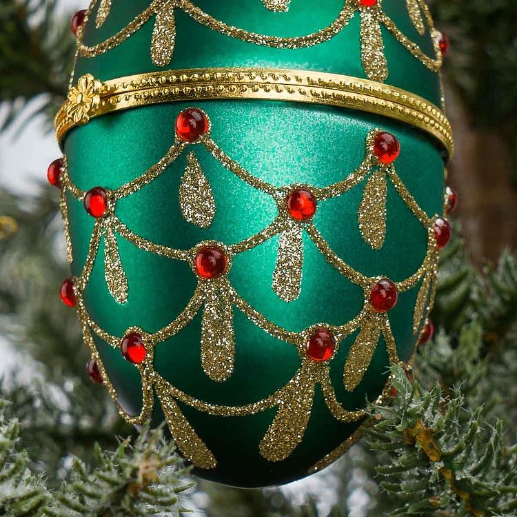 Набор из двух ёлочных игрушек-шкатулок красной и зелёной Set Of 2 Xmas Egg Boxes Jewel Red Green 11 cm